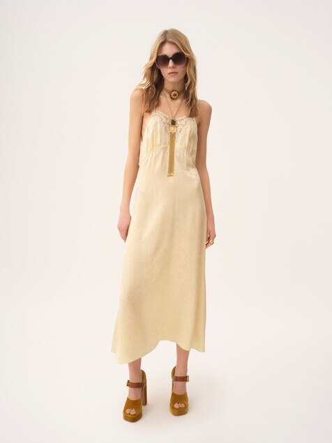 Vestido midi con tirantes finos de jacquard de seda y encaje