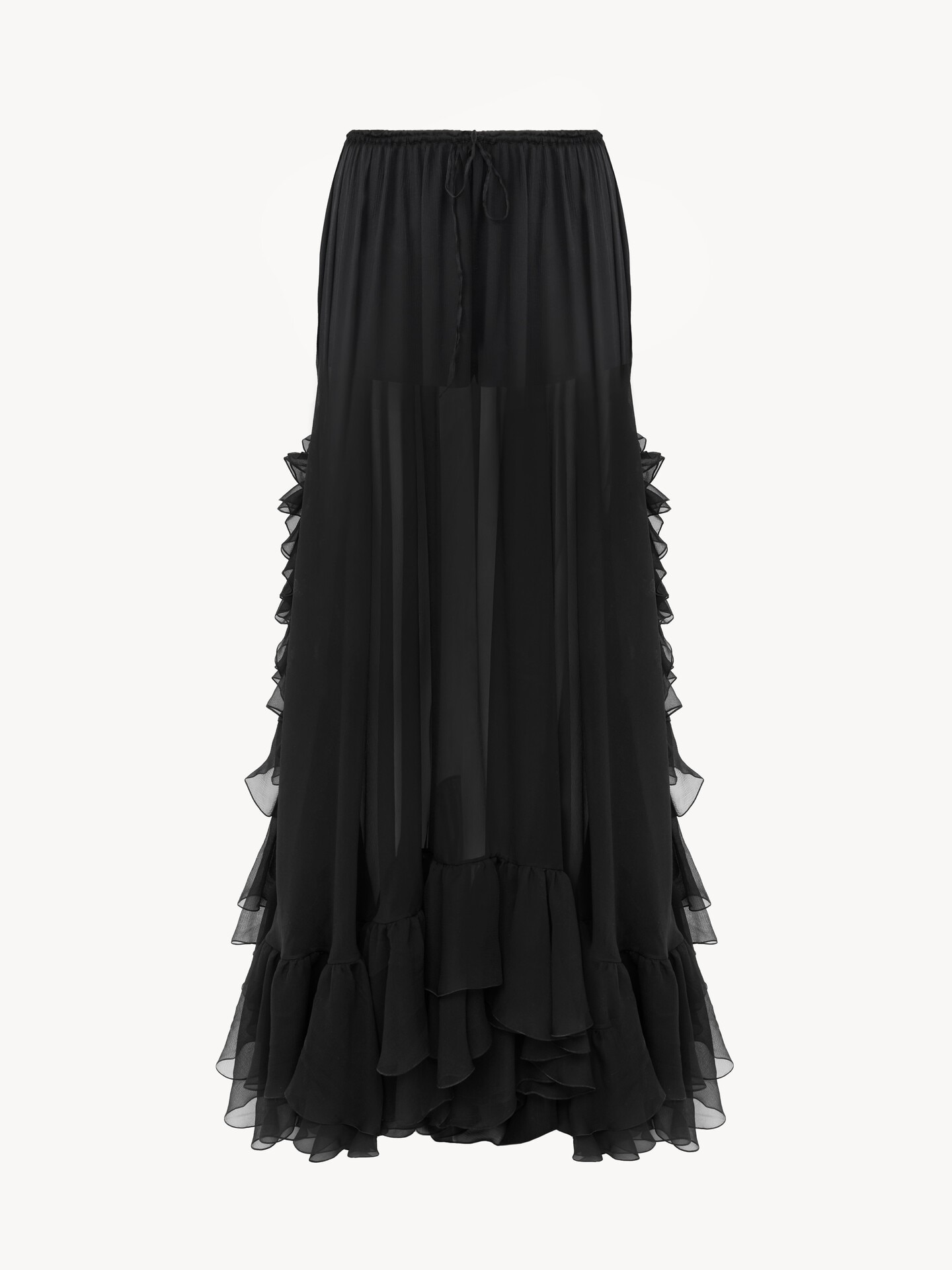 Ruffled long skirt in silk mousseline - 2