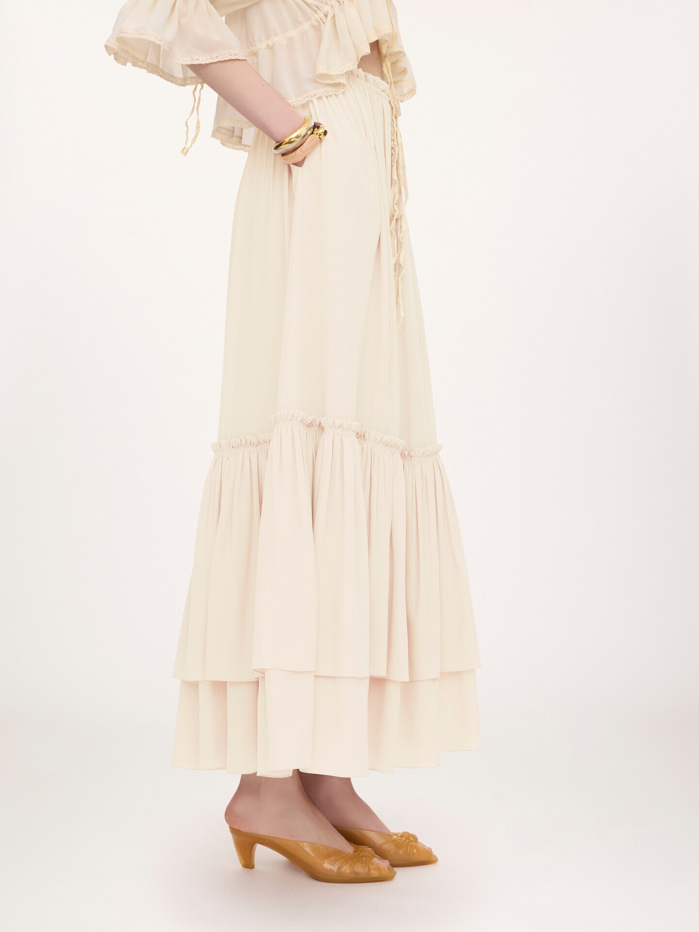 Long ruffled skirt in silk mousseline - 6
