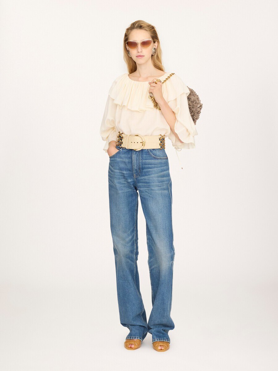 Fluid ruffle top in silk jacquard - 3