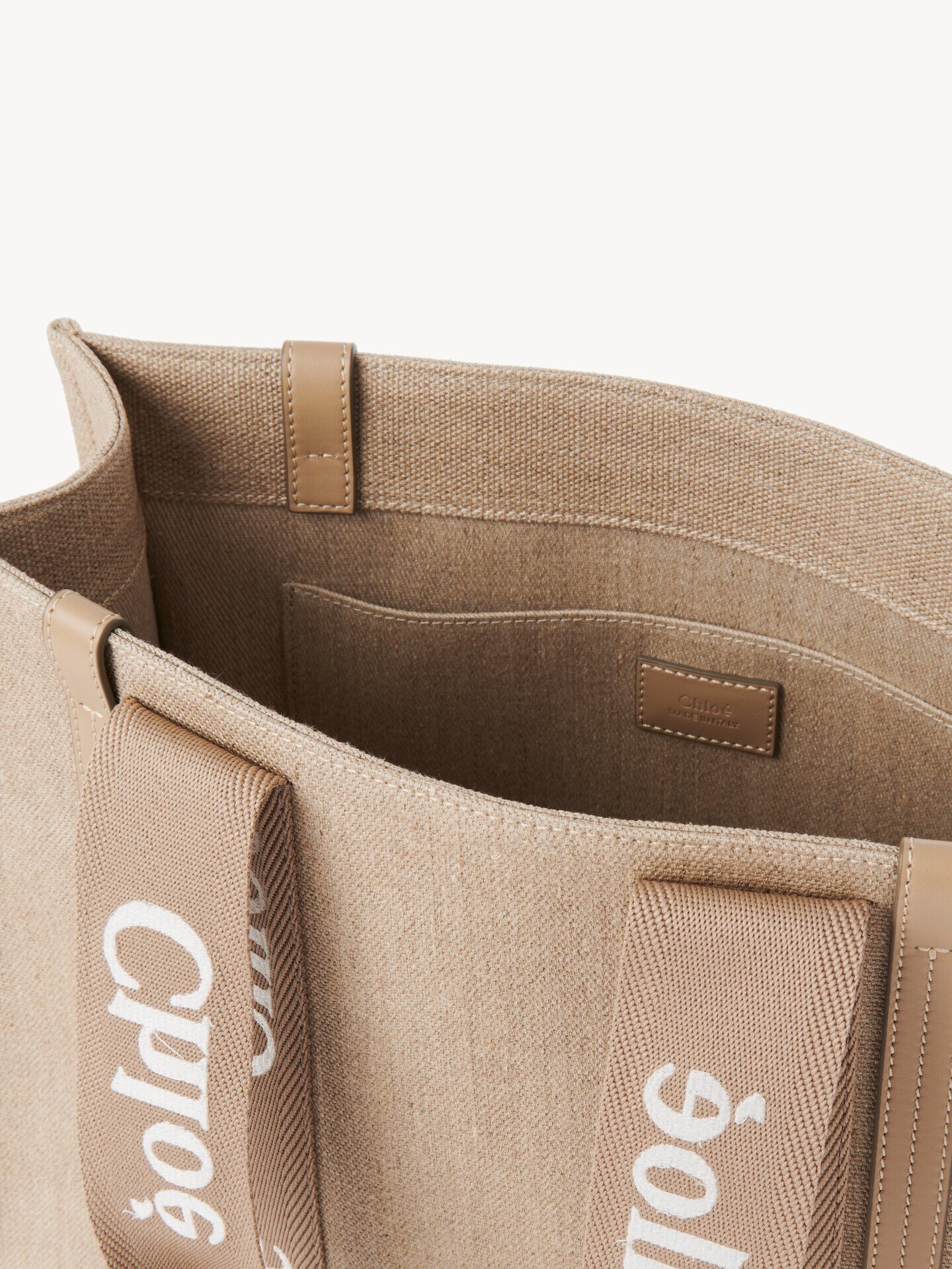 Woody tote bag in linen & leather - 7