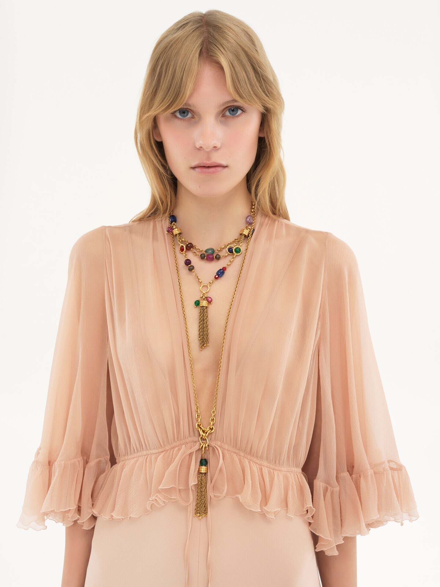 V-neck long dress in crêpe satin - 7