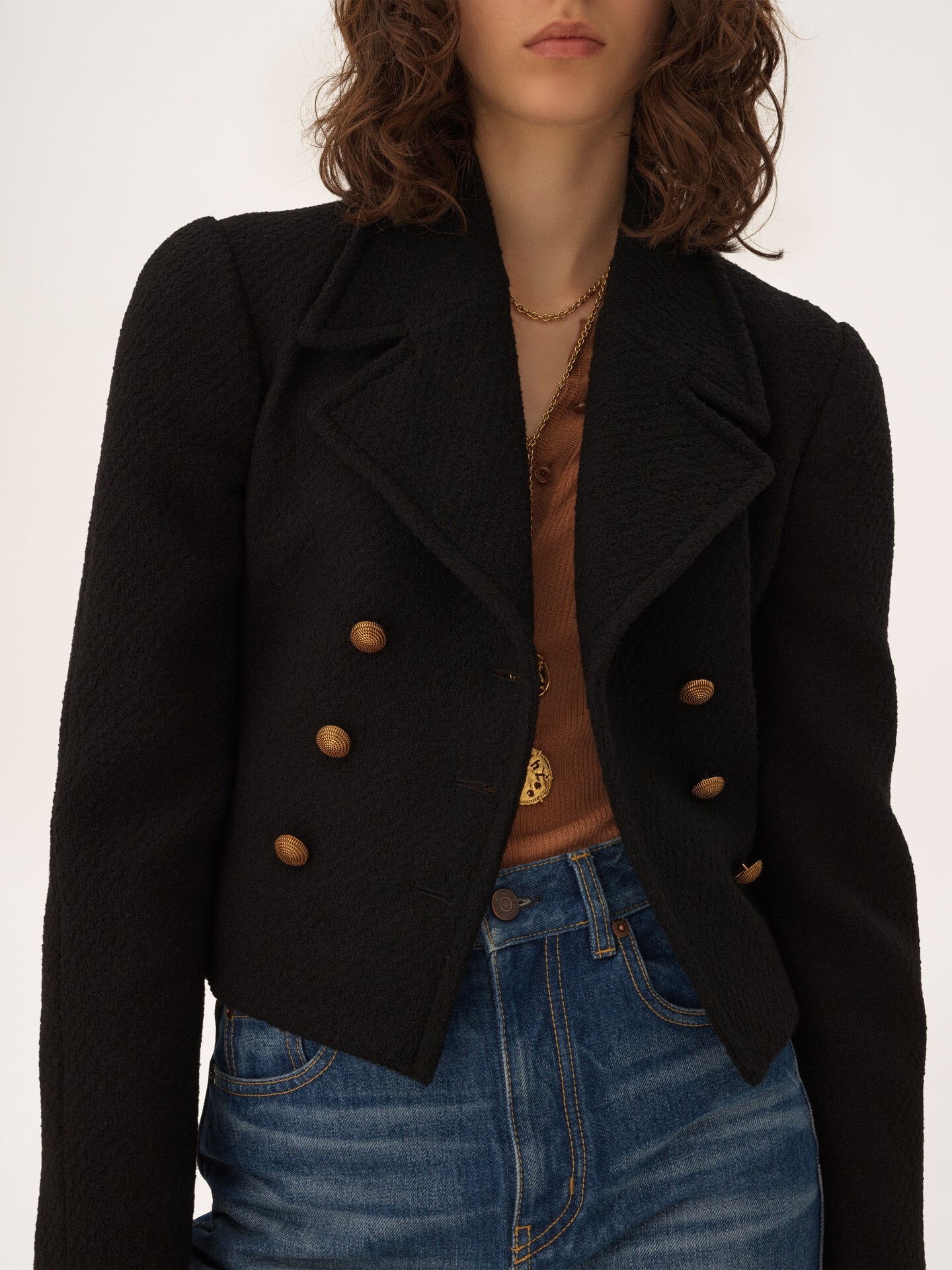 Double-breasted cropped jacket in wool bouclette - 7