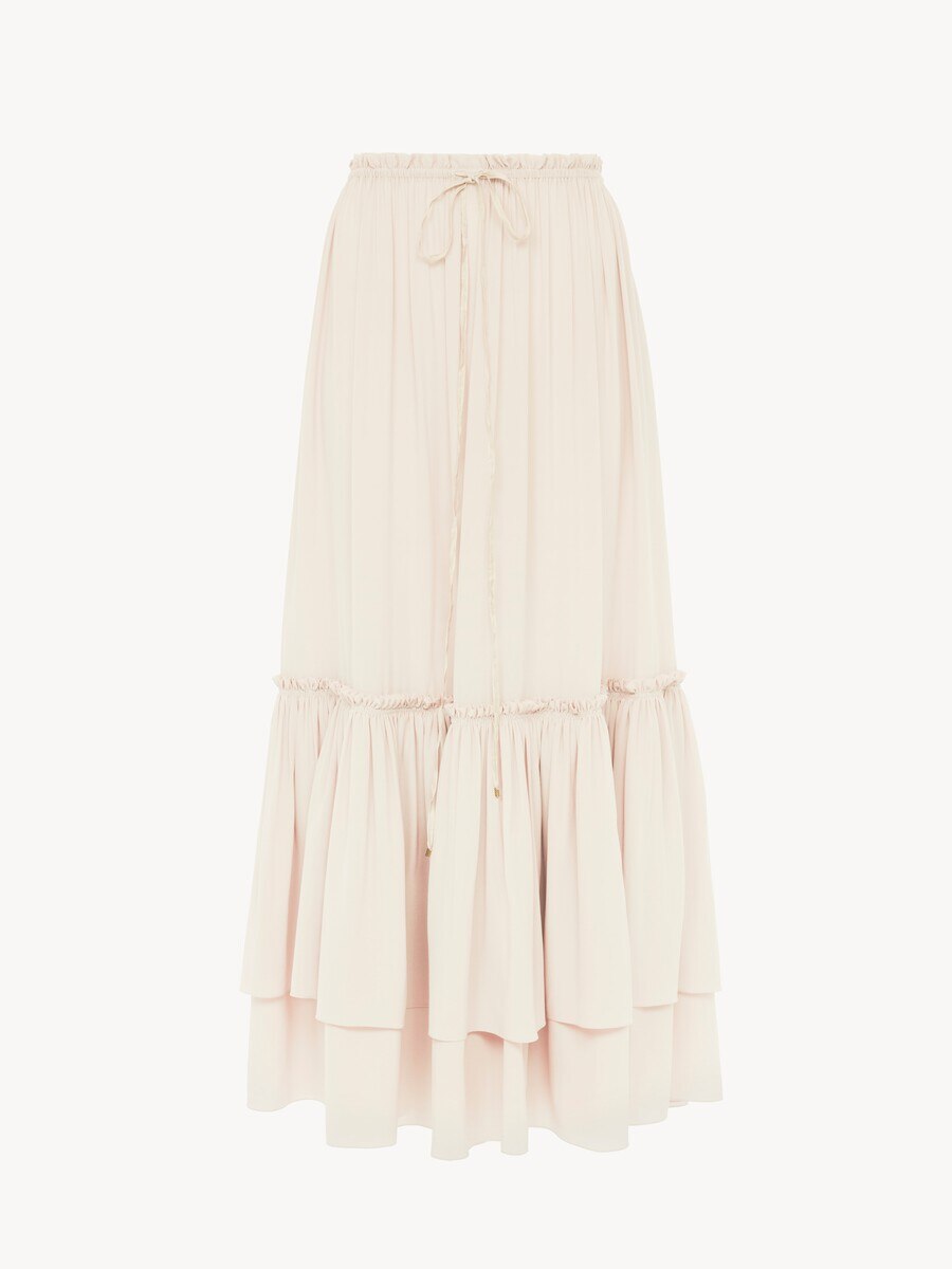 Ruffled long skirt in silk mousseline - 1