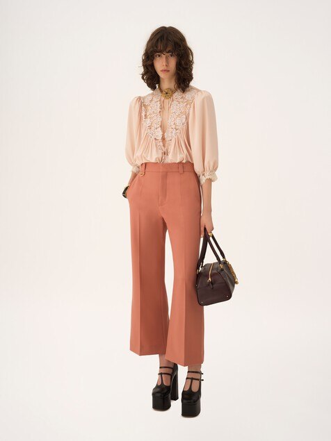 Pantalones de campana bootcut de gabardina de lana