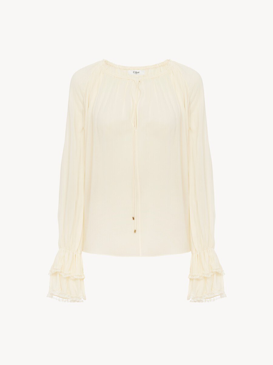 Gathered V-neck top in silk georgette - 2