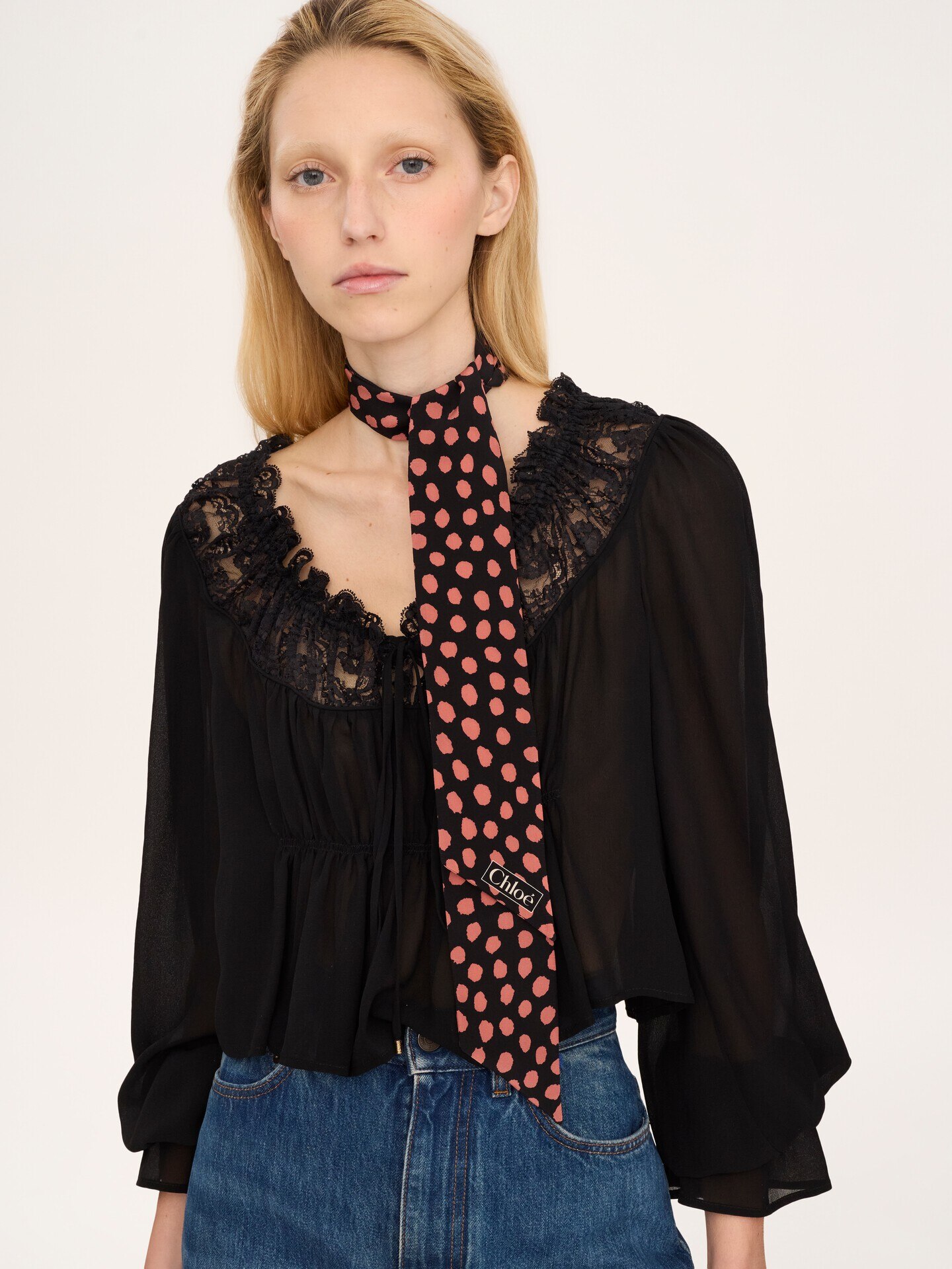 The Chlo&eacute; Spotted bandeau scarf in silk - 3