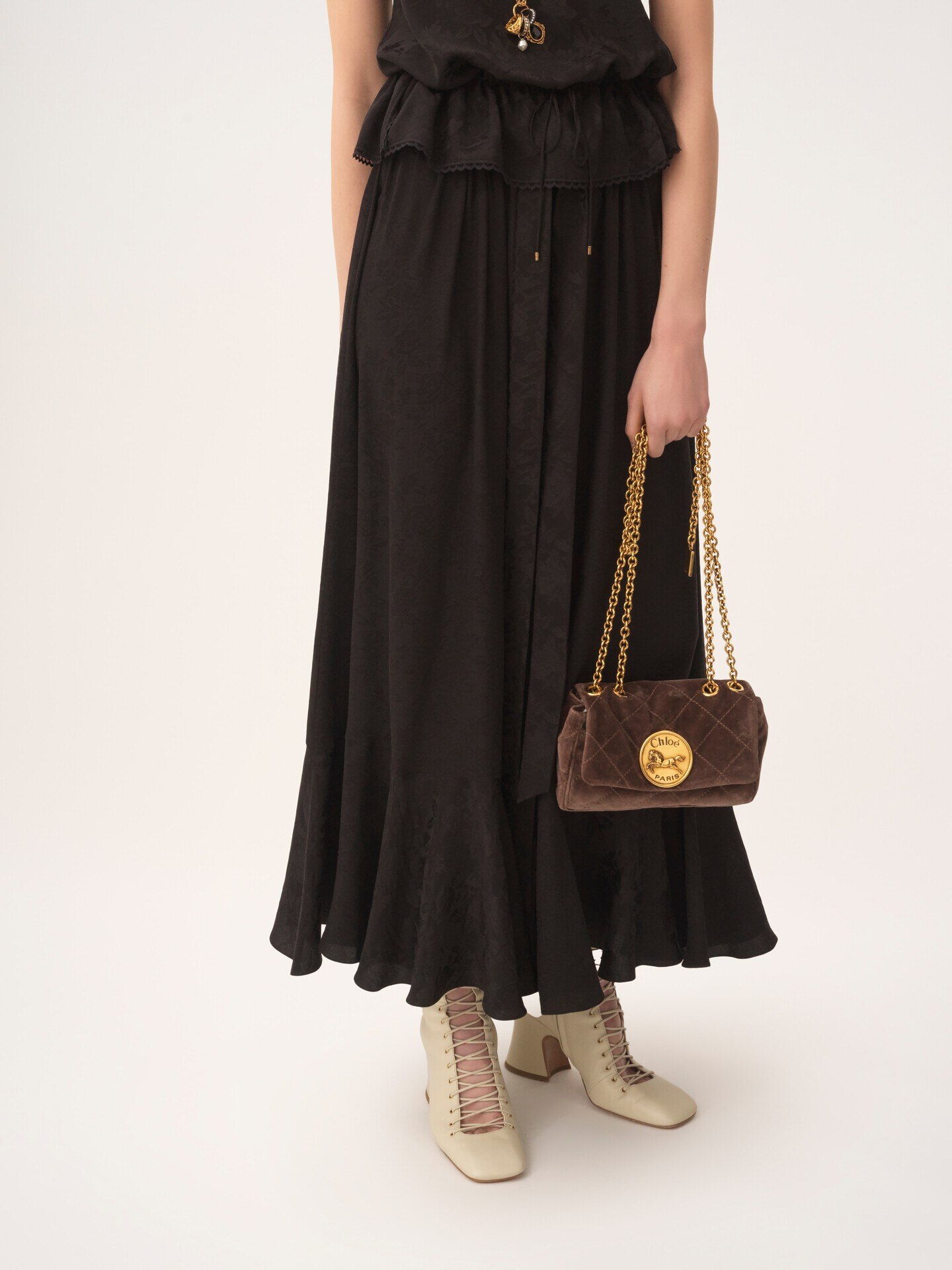 Gathered midi skirt in silk jacquard - 4