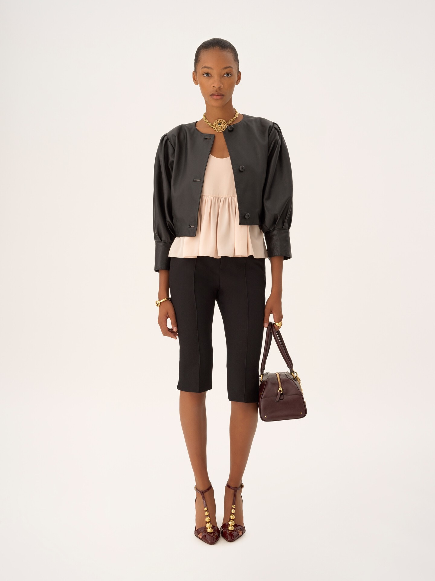 Gathered sleeveless top in crêpe de chine - 3