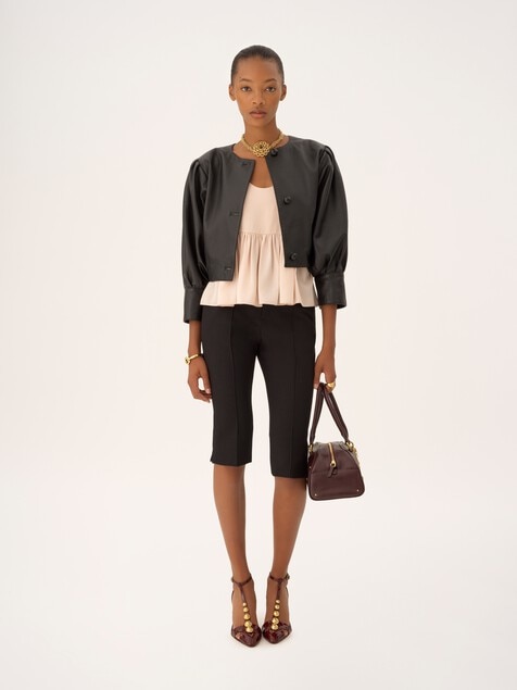 Gathered sleeveless top in crêpe de chine