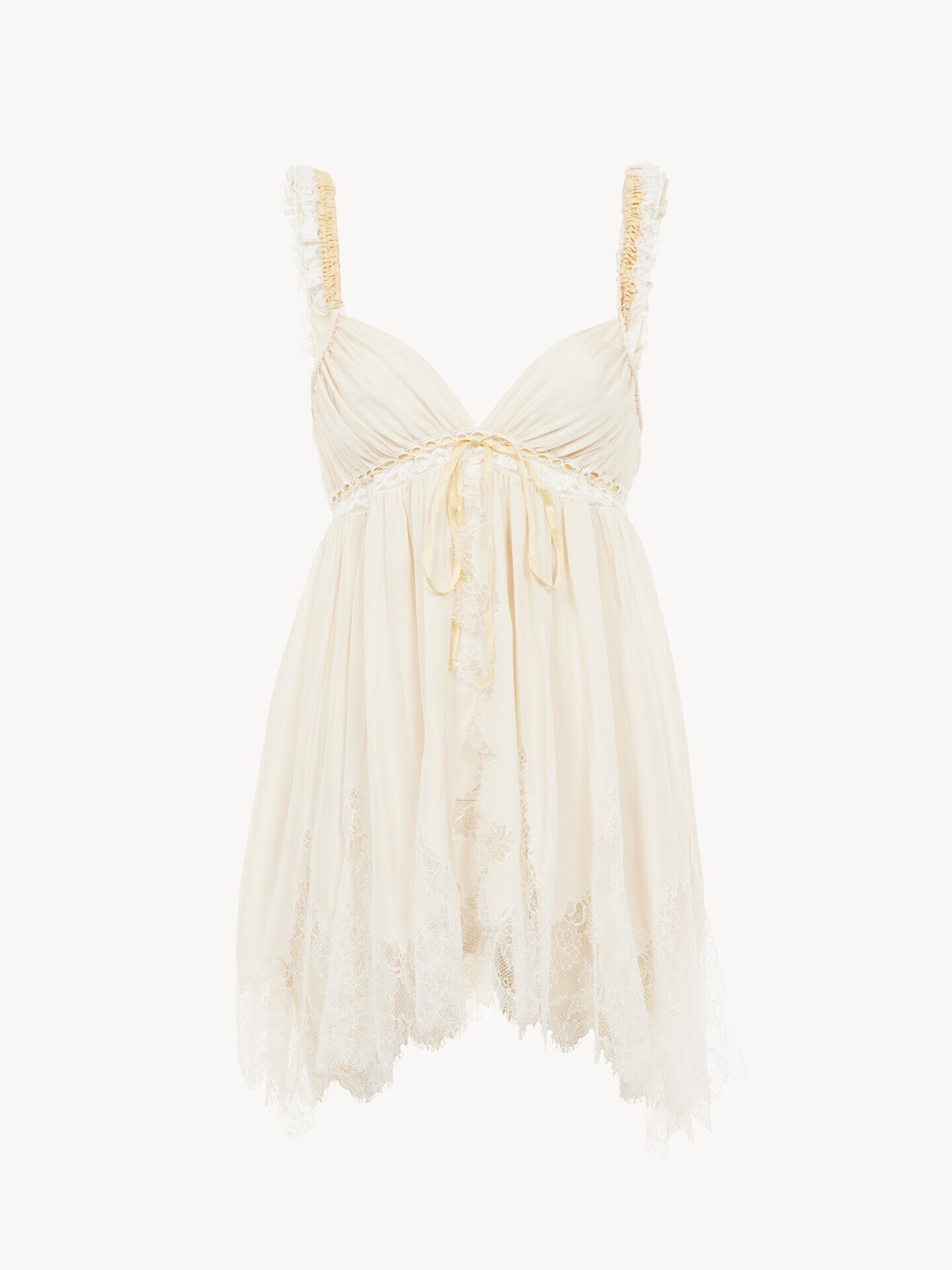 Sleeveless top in washed silk pongé & lace - 1