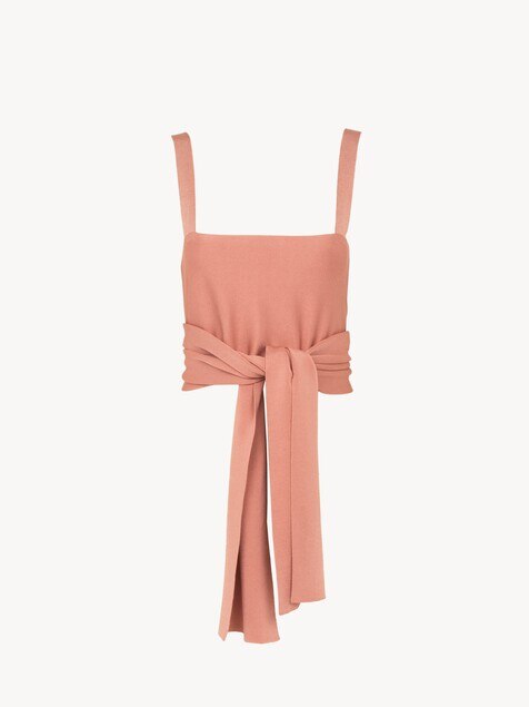 Cropped front-tie tank top in shiny viscose knit