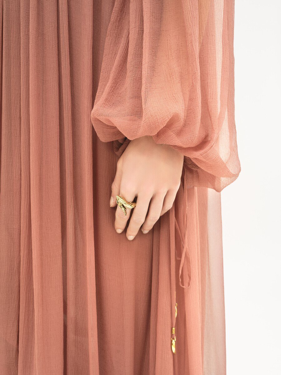 Gathered long dress in silk mousseline - 7