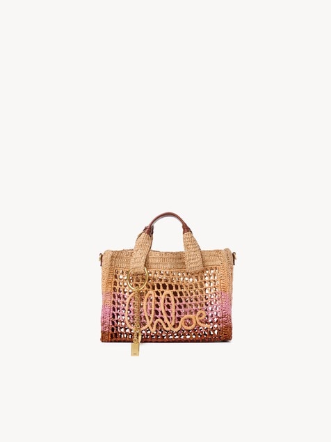 Bolso tote Summer Banana East-West peque&ntilde;o con correa de rafia
