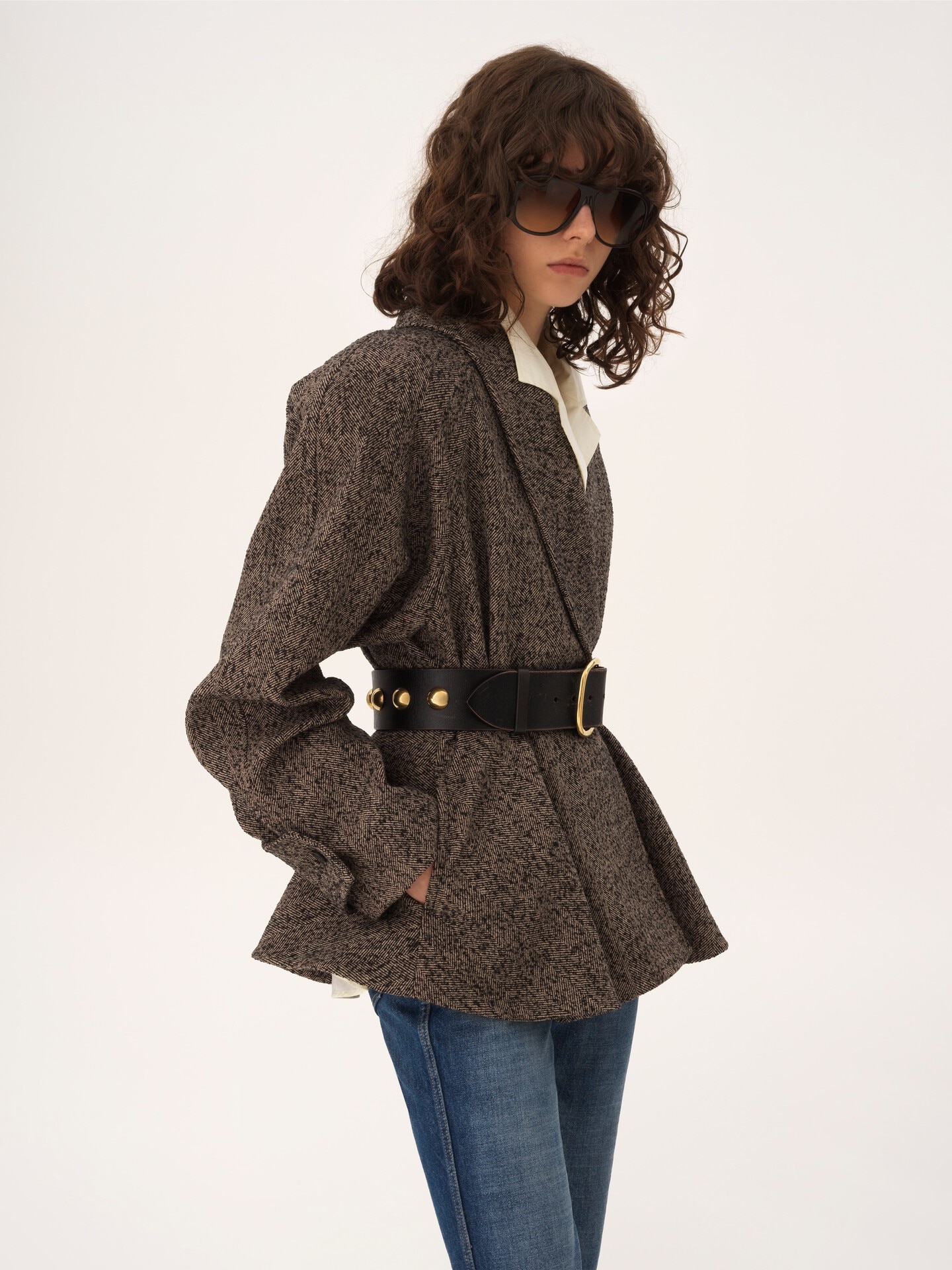 Short riding coat in chevron wool - 5