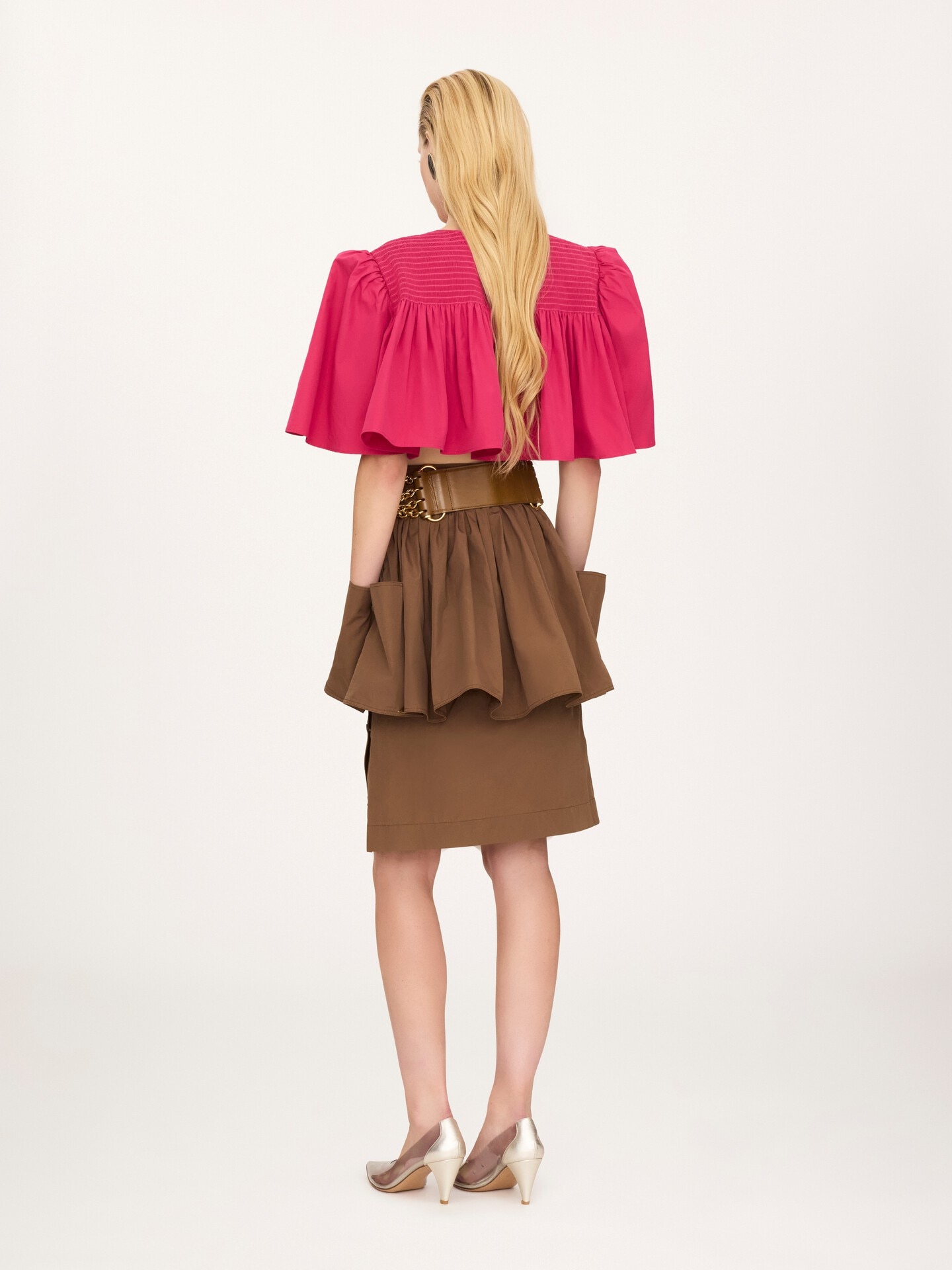 Gathered cropped top in cotton poplin - 5