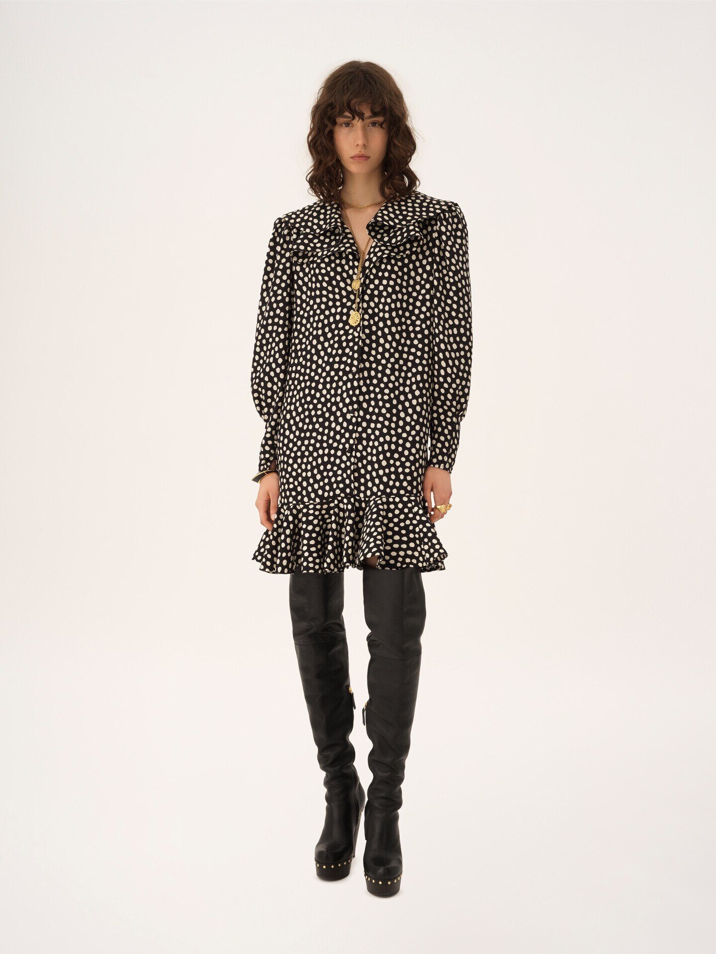 Long-sleeve mini dress in silk jacquard - 3