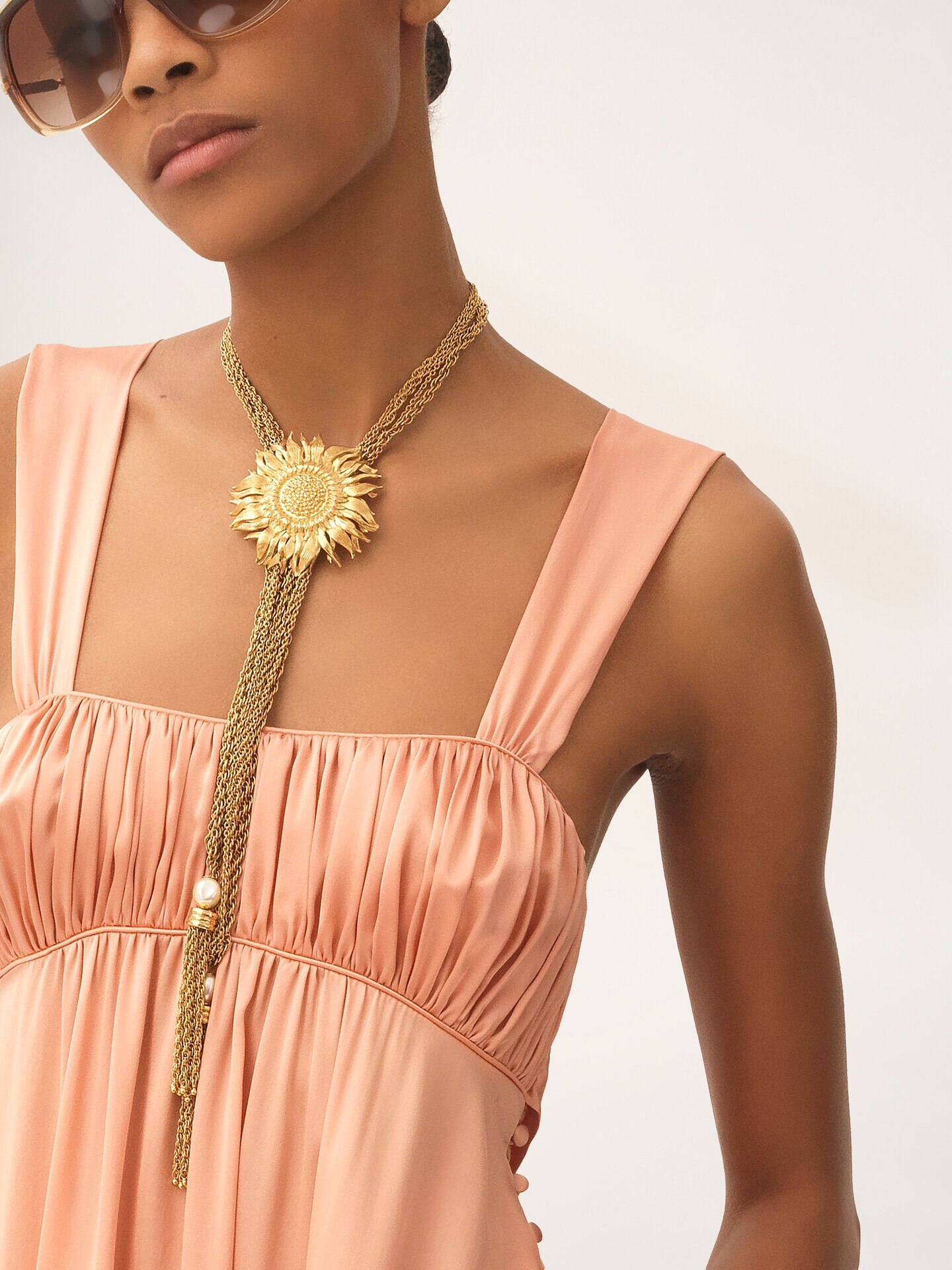 Sleeveless ruched long dress in silk satin - 6