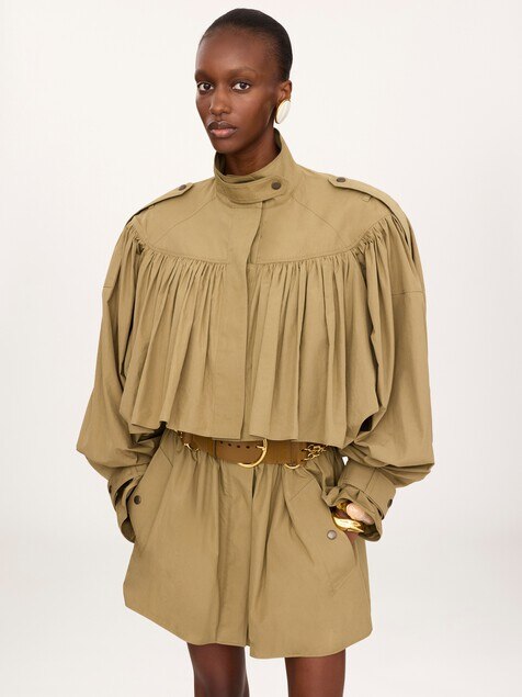 Short high-neck trench coat in cotton poplin