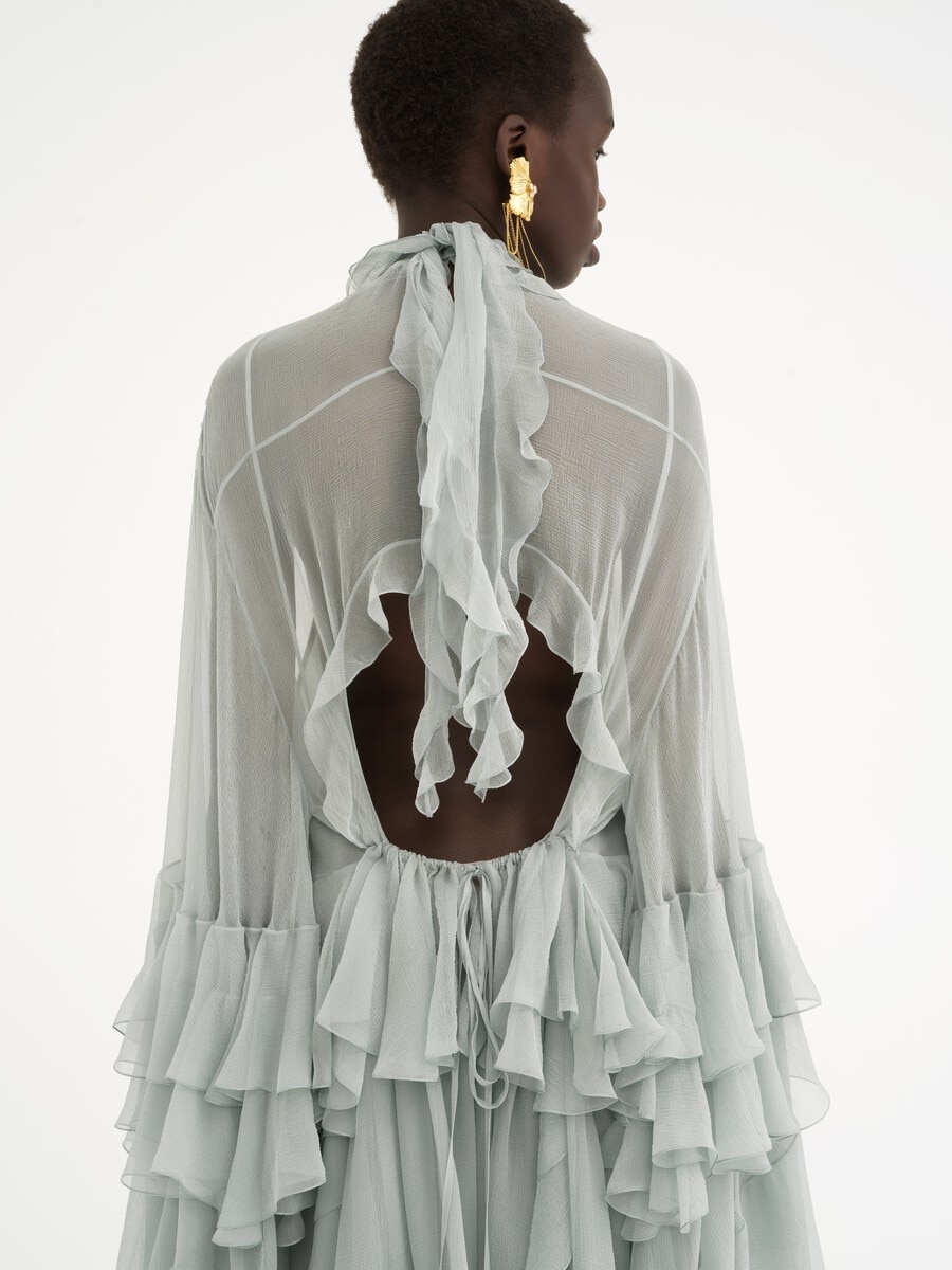 Mini ruffled dress in silk mousseline - 6