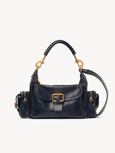 Camera bag in shiny leather
