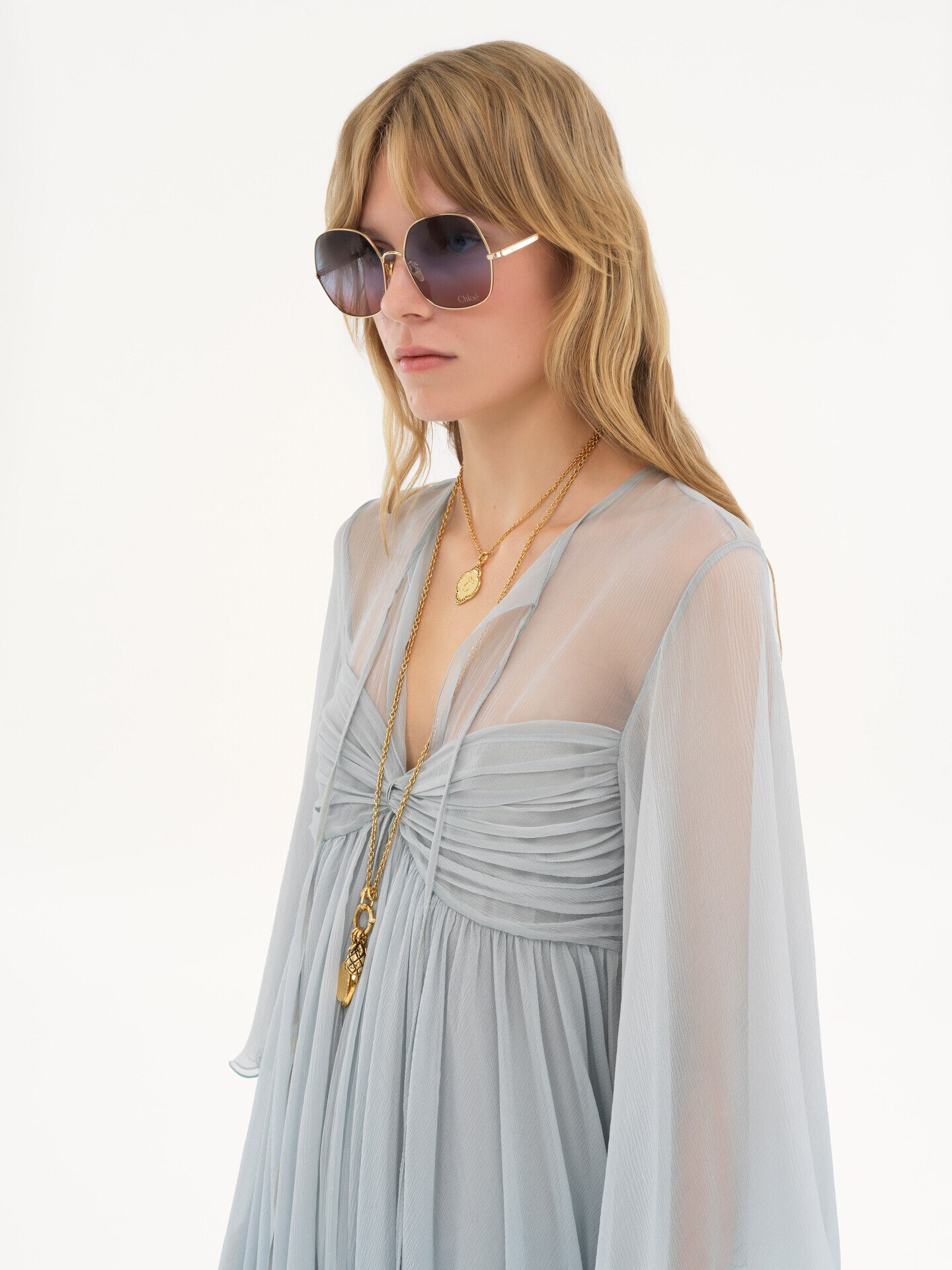 Pleated mini dress in silk mousseline - 7