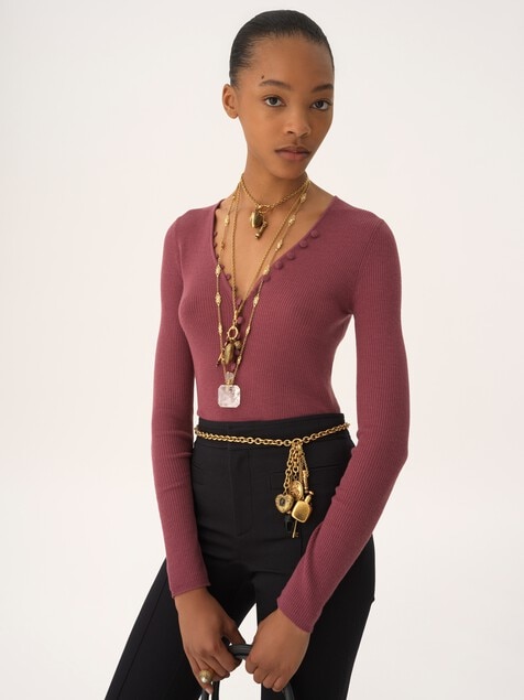 Camisa Henley de punto de lana merina