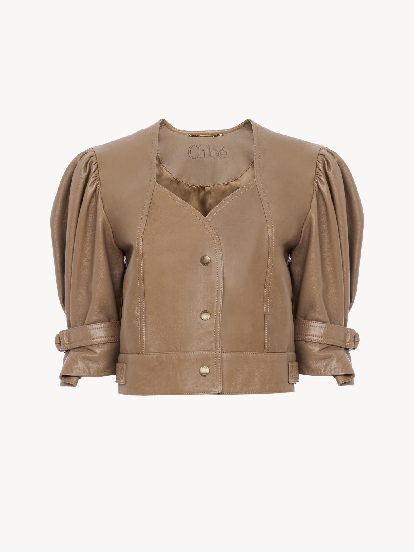 Cropped puff-sleeve jacket in leather - 2