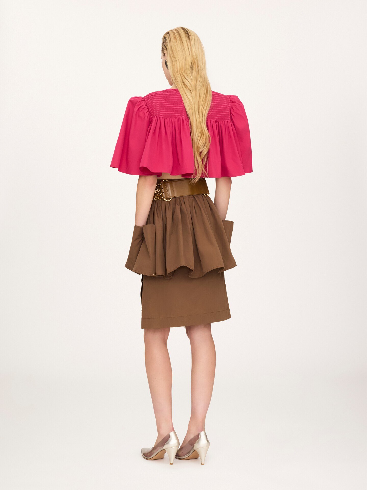 Layered knee-length skirt in cotton poplin - 5