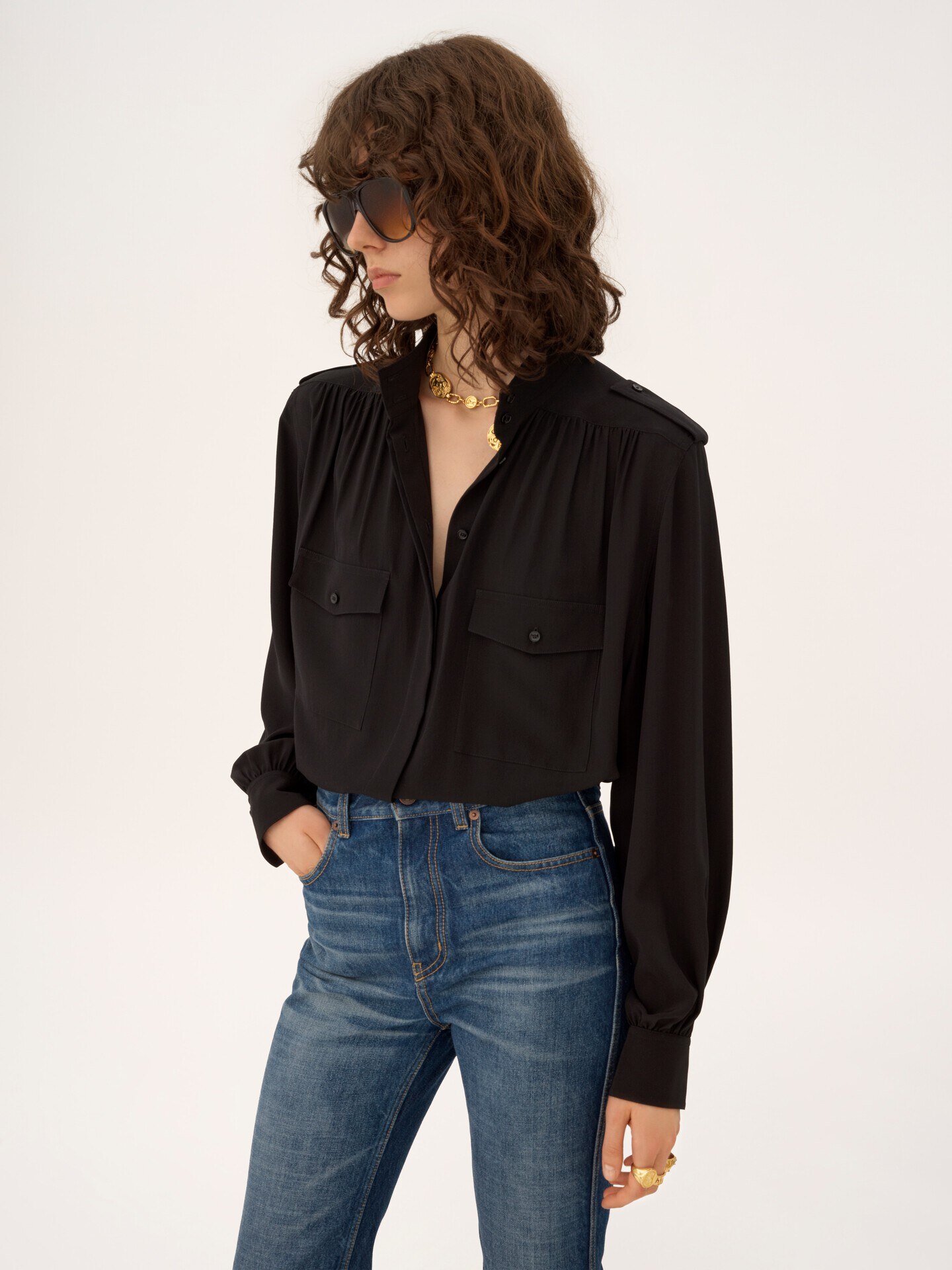 Gathered blouse in cr&ecirc;pe de chine - 4