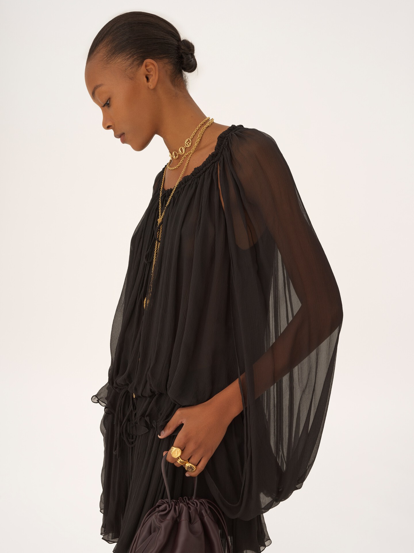 Mini cape dress in silk mousseline - 6