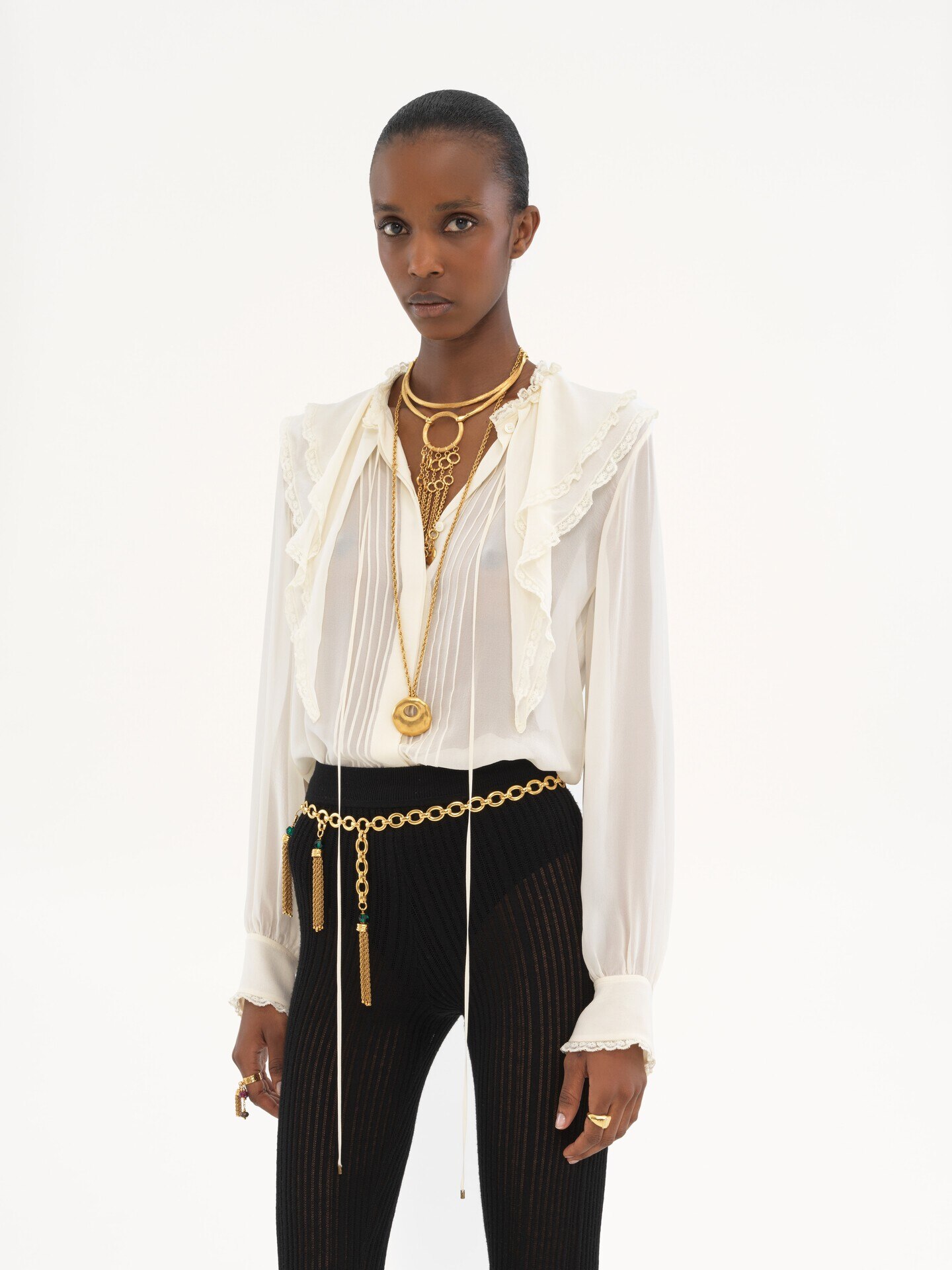 Blusa con volantes de georgette de seda - 4