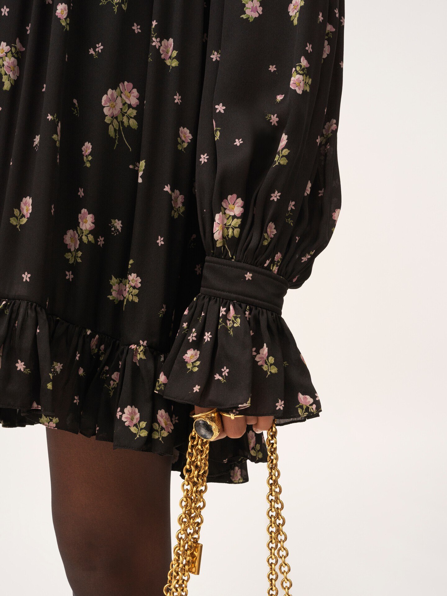 Gathered long-sleeve mini dress in silk charmeuse - 6