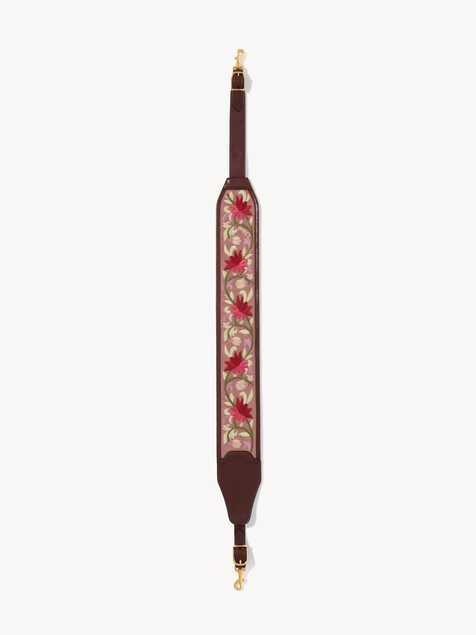 Grained leather strap with floral embroidery