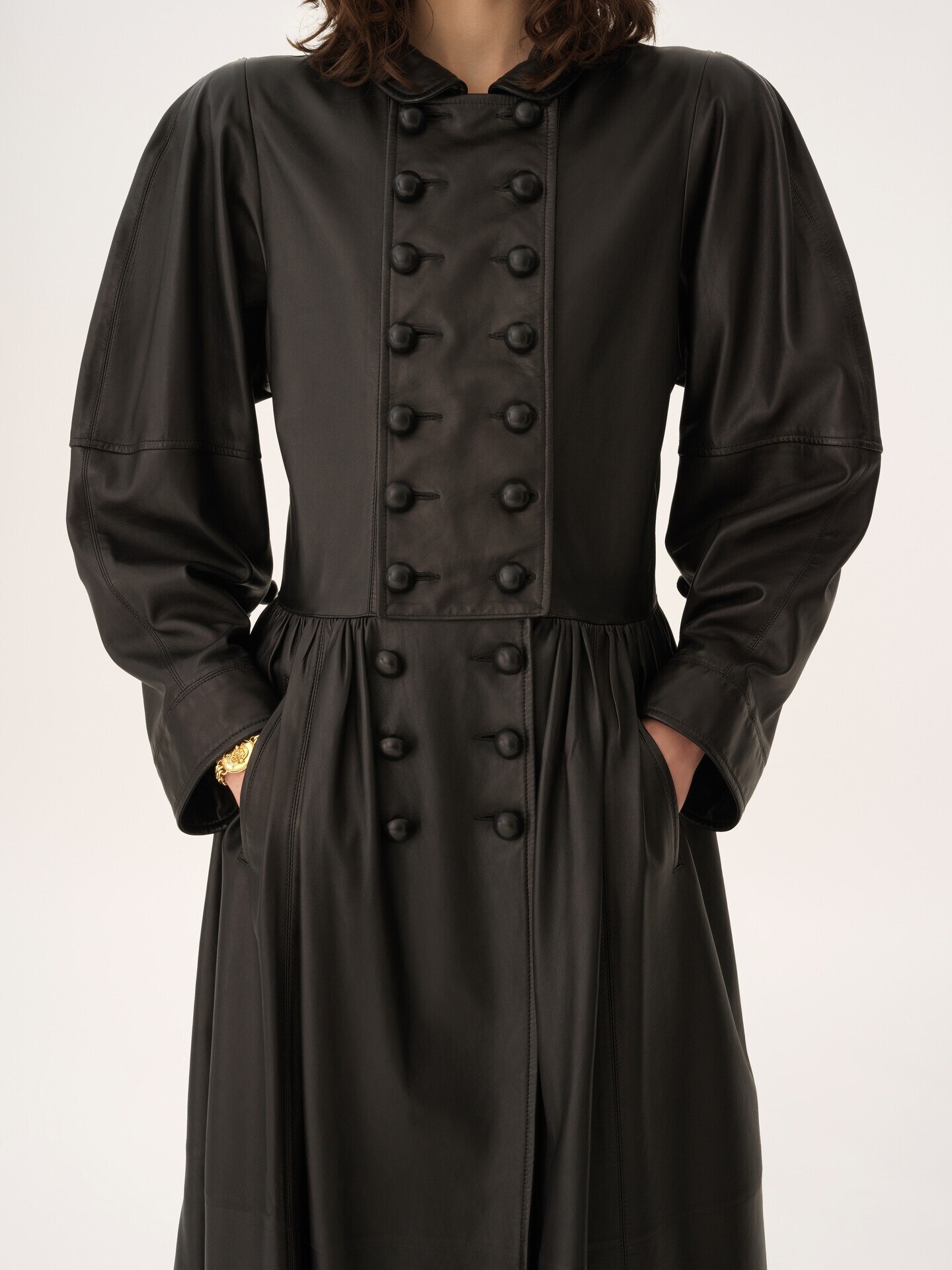 Oversized long riding coat in leather - 5