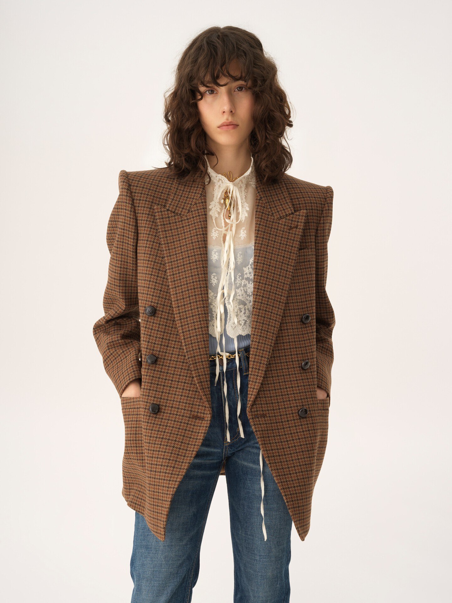 Double-breasted tailored jacket in houndstooth wool - 6