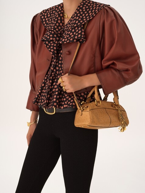 Bolso bowling Chlo&eacute; peque&ntilde;o de cuero efecto avestruz