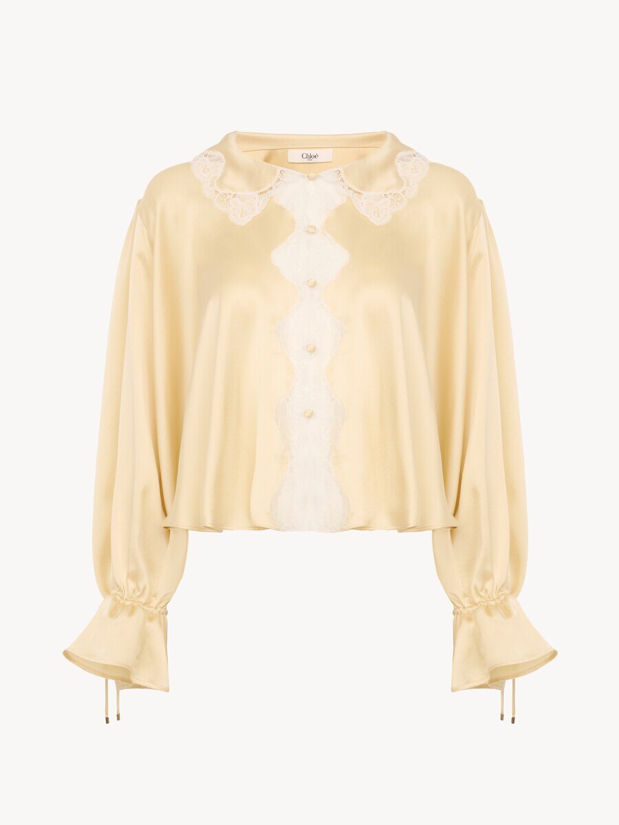 Fluid top in washed silk satin & lace - 2
