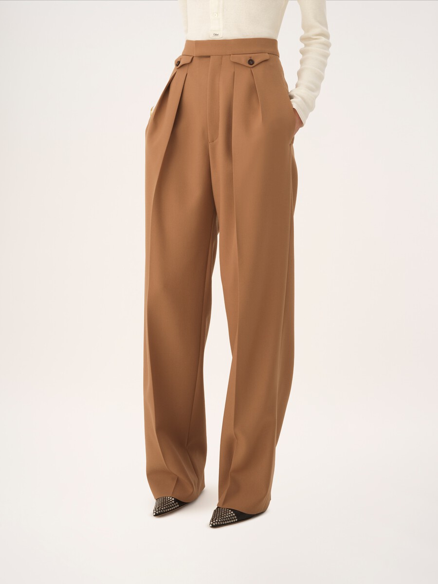High-rise gathered pants in wool gabardine - 4