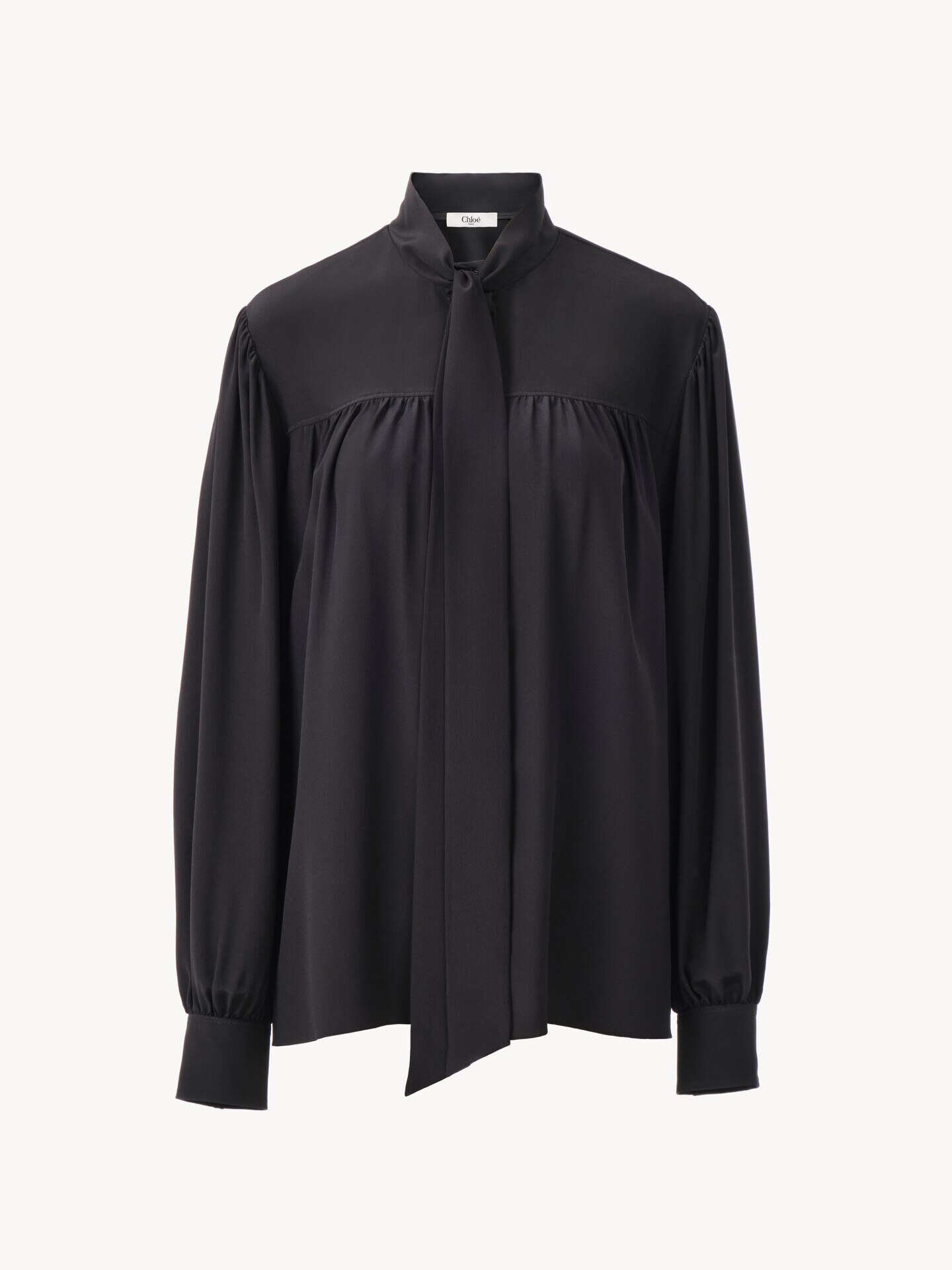 Maxi gathered lavalli&egrave;re blouse in cr&ecirc;pe de chine - 2