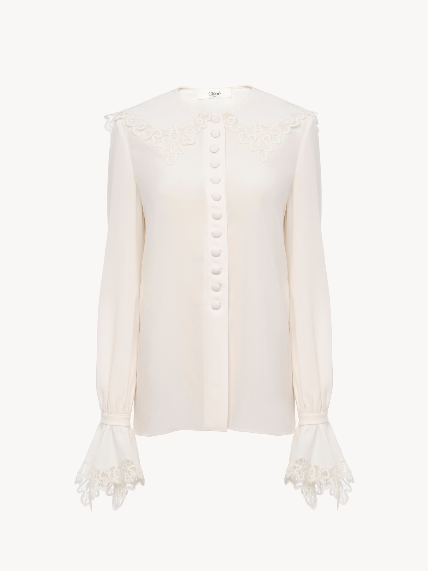 Fluid blouse in cr&ecirc;pe de chine & lace - 2