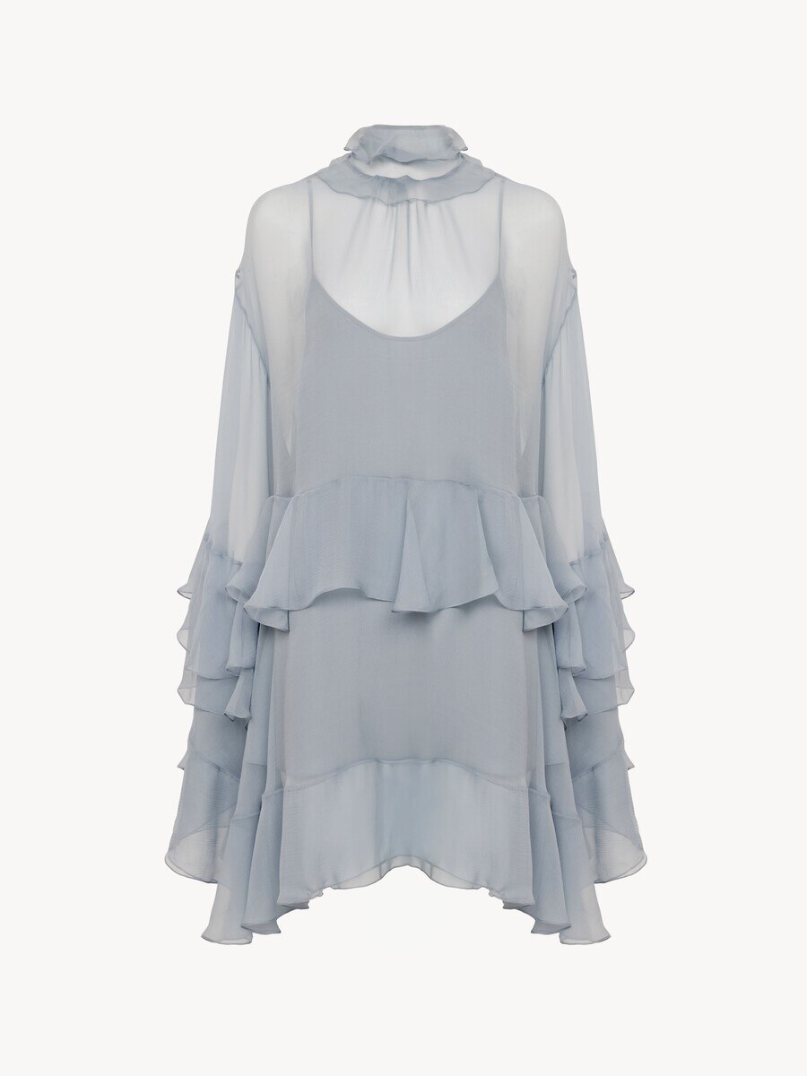Ruffled mini dress in silk mousseline - 2
