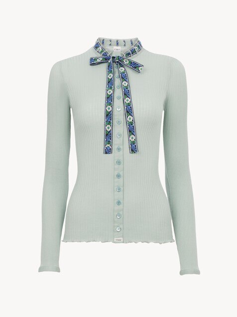 Tie-front fitted cardigan in cotton