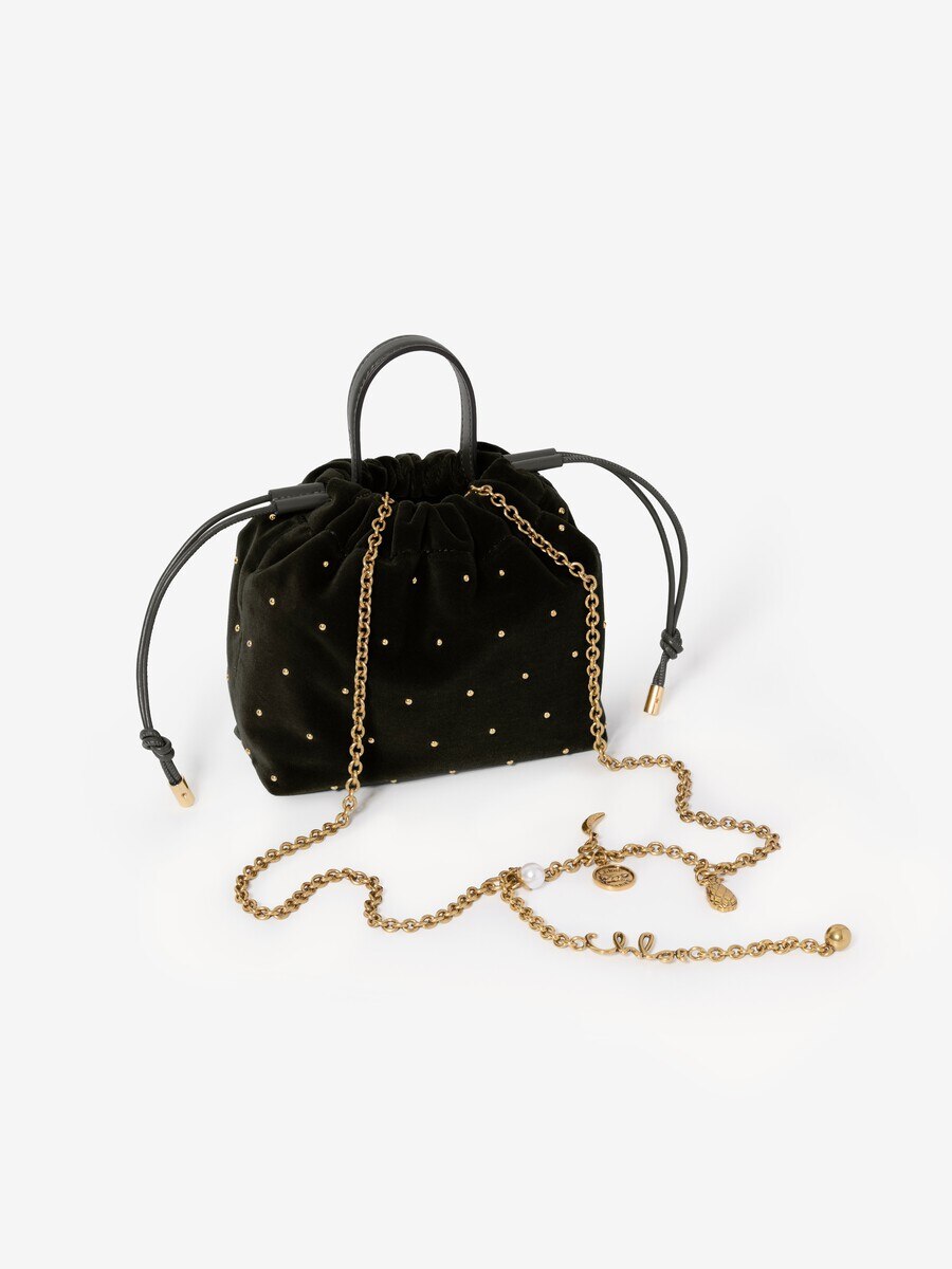 Mini Chlo&eacute; Icons shoulder bag with chain in velvet with studs - 4