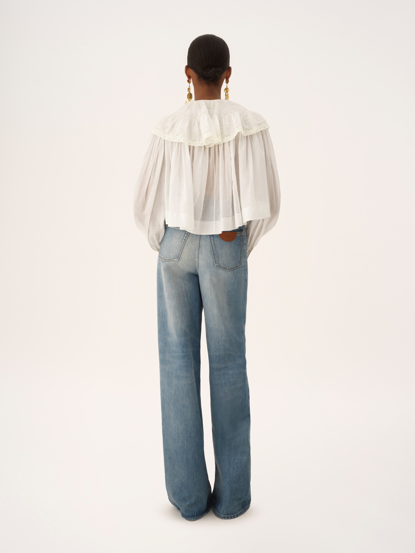 Cropped ruffled top in cotton voile & lace - 5