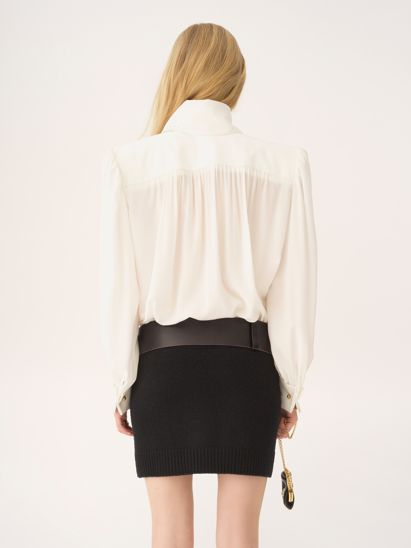 Gathered scarf-tie blouse in crêpe de chine & lace - 6