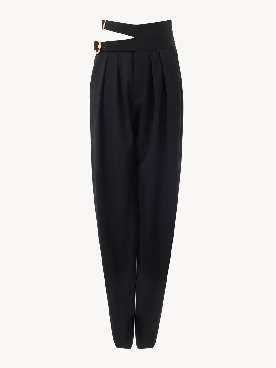 High-rise tailored pants in wool grain de poudre - 1