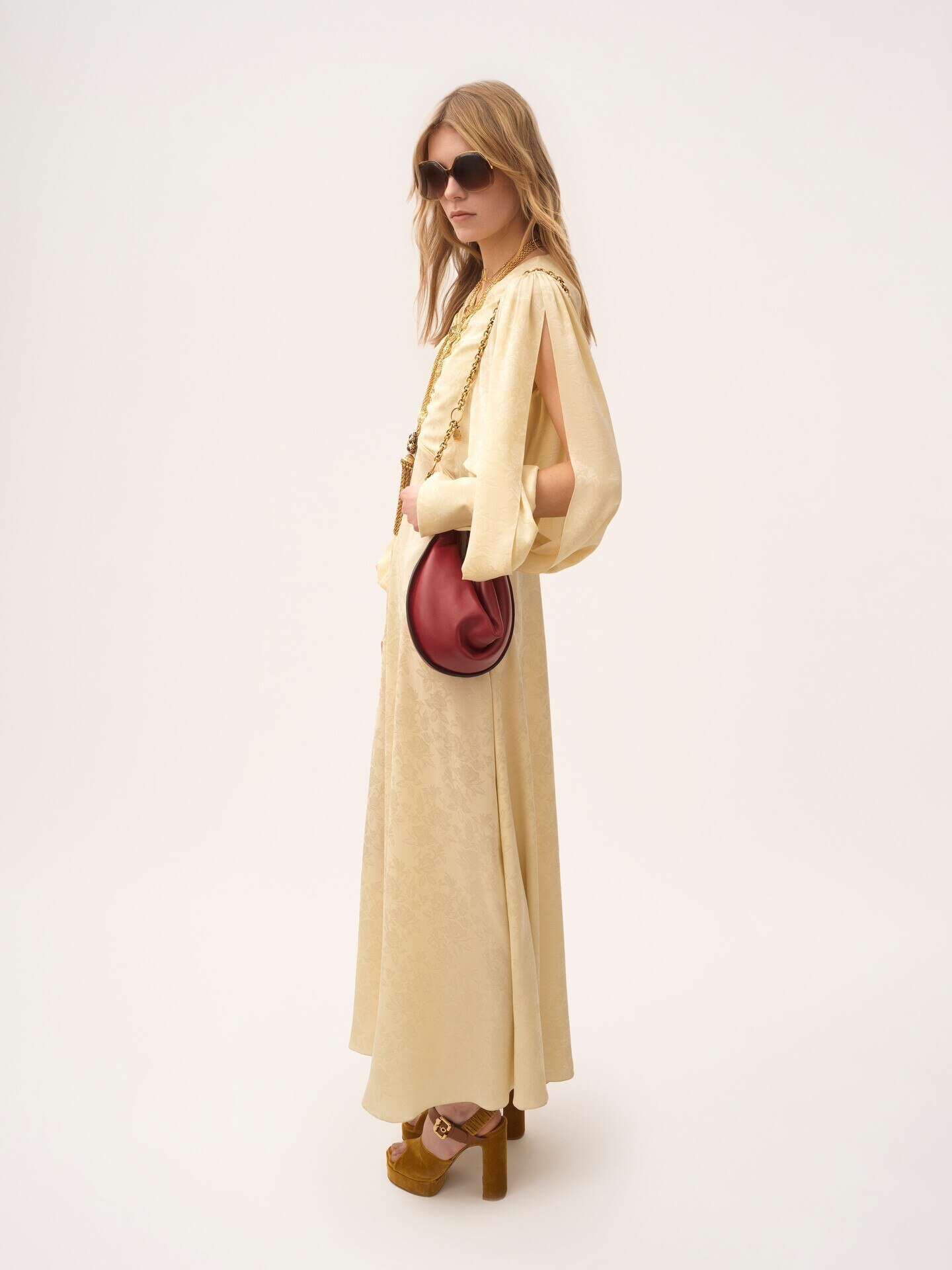 Ruched long dress in silk jacquard - 3