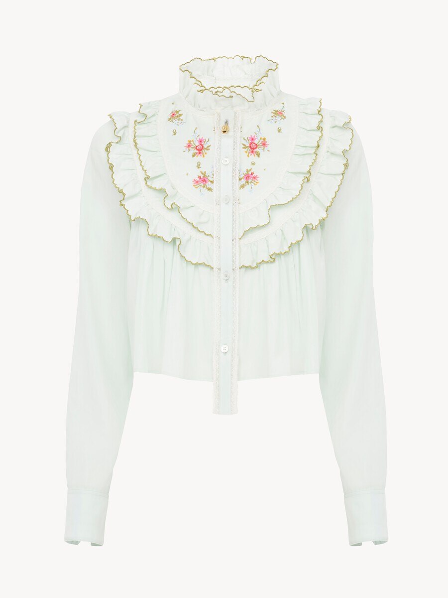 Cropped ruffled blouse in silk & cotton poplin - 2
