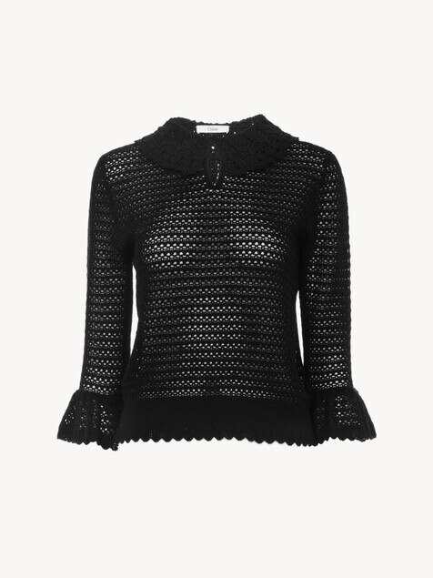 Elbow-sleeve collar sweater in a wool knit